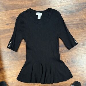 Carmen Black Short Sleeve Ribbed peplum Top